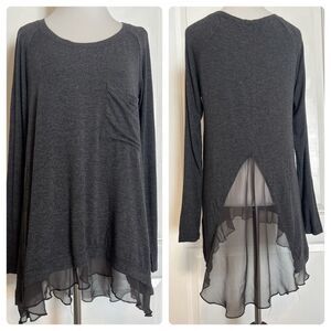 Bordeaux Anthropologie Long Sleeve Flowy Designer Charcoal Gray Top Blouse M